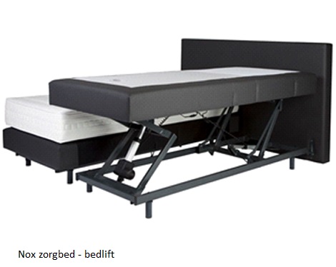 Boxspring met bedlift,hoog-laag systeem,Nox,elektrisch bed,hoofdbord,thuiszorg,buurtzorg,verpleging